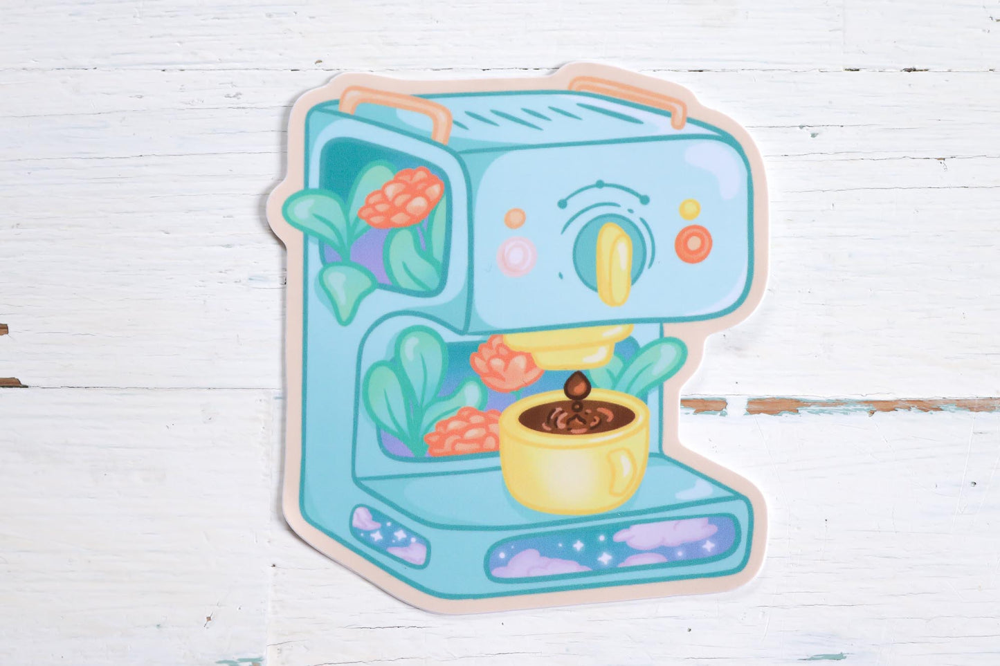 Vinyl Sticker - Flower Coffee Machine