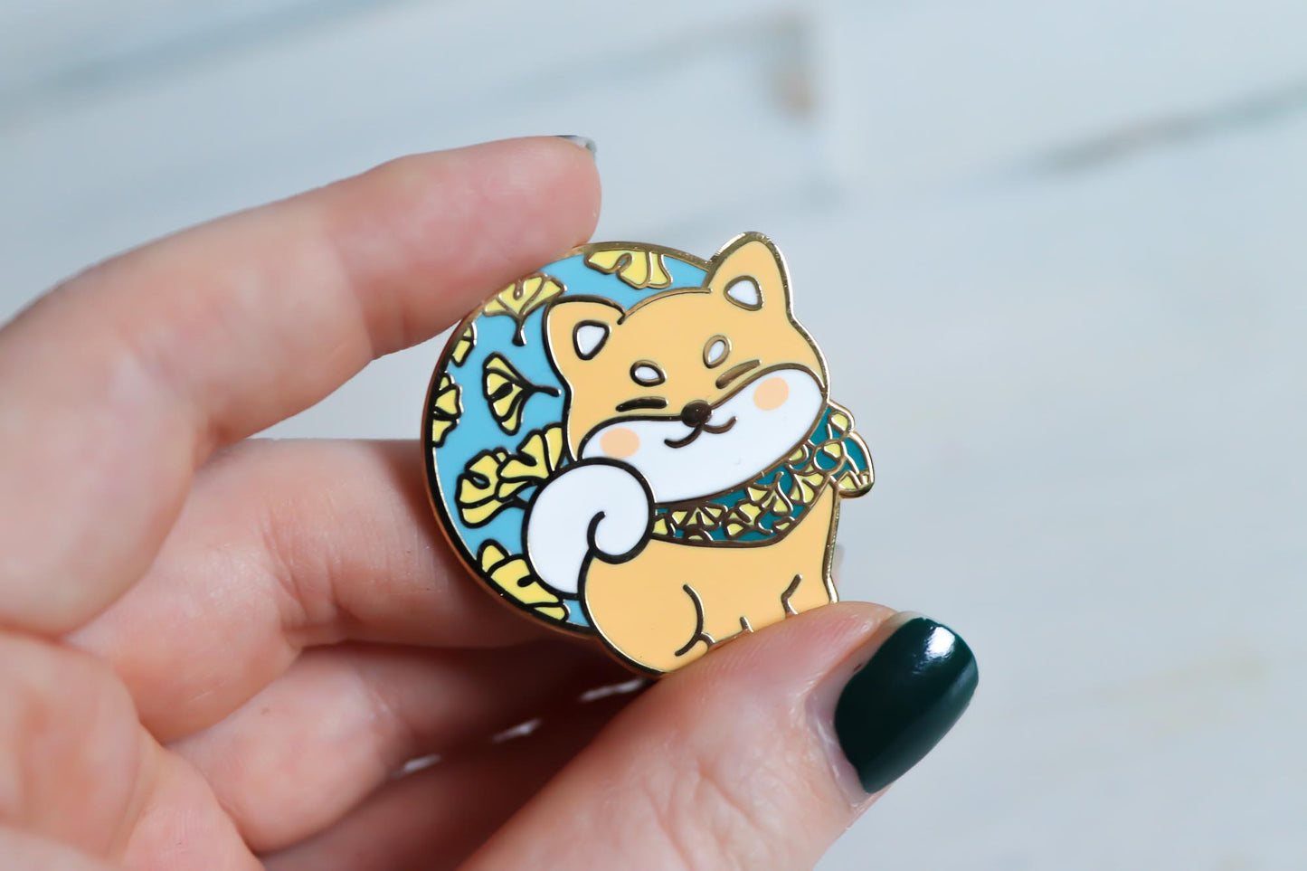 Enamel Pin - Ginkgo Shiba Inu Blue