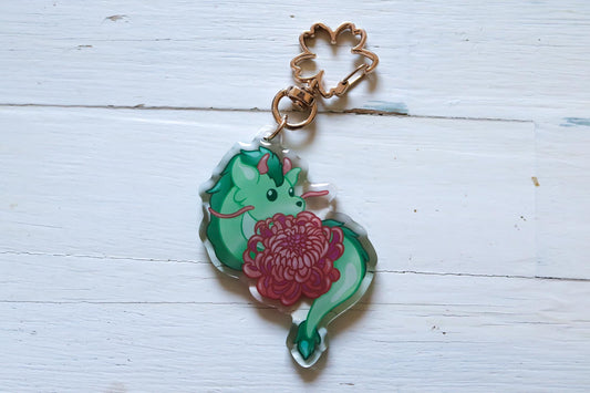 Keychain - Flower Dragon Green