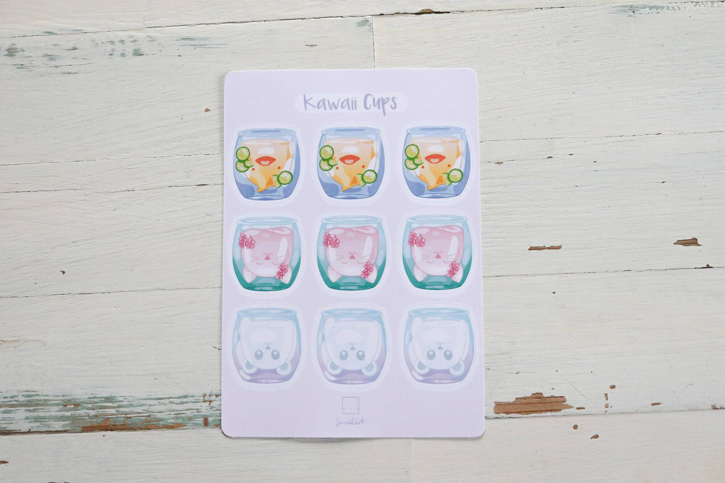 Sticker Sheet - Pink Kawaii Cups