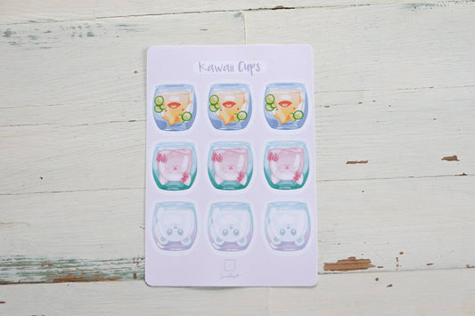 Sticker Sheet - Pink Kawaii Cups