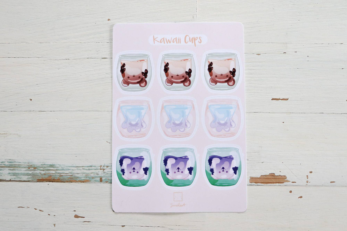 Sticker Sheet - Beige Kawaii Cups