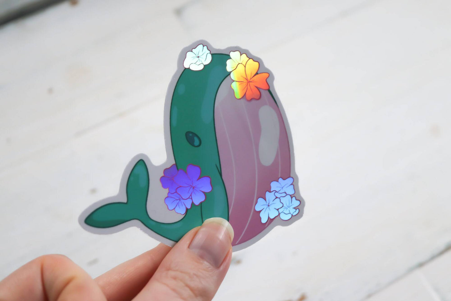 Holographic Sticker - Sakura Whale