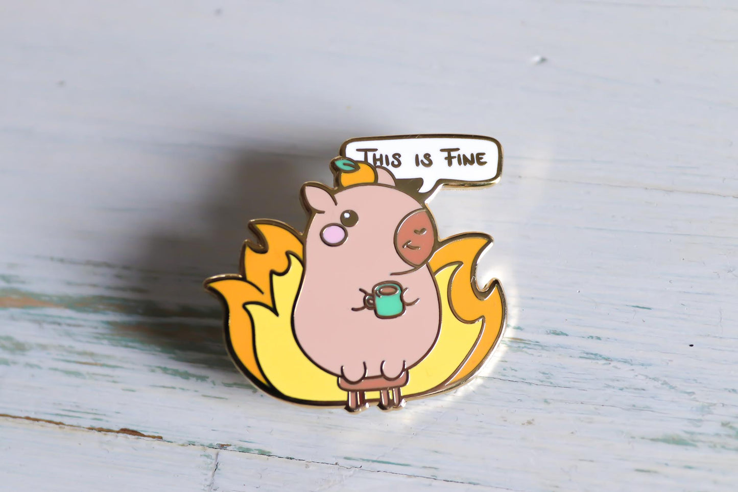 Enamel Pin - This Is Fine Capybara