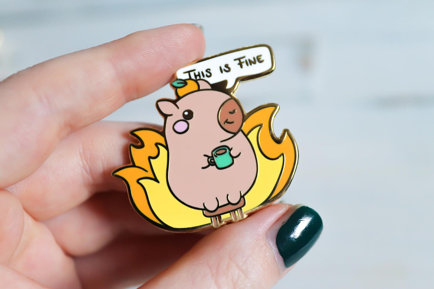 Enamel Pin - This Is Fine Capybara