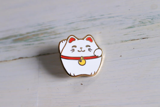 Enamel Pin - Lucky Cat White
