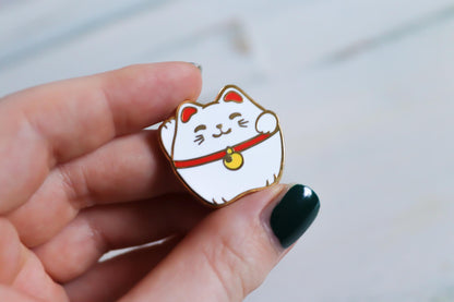 Enamel Pin - Lucky Cat White